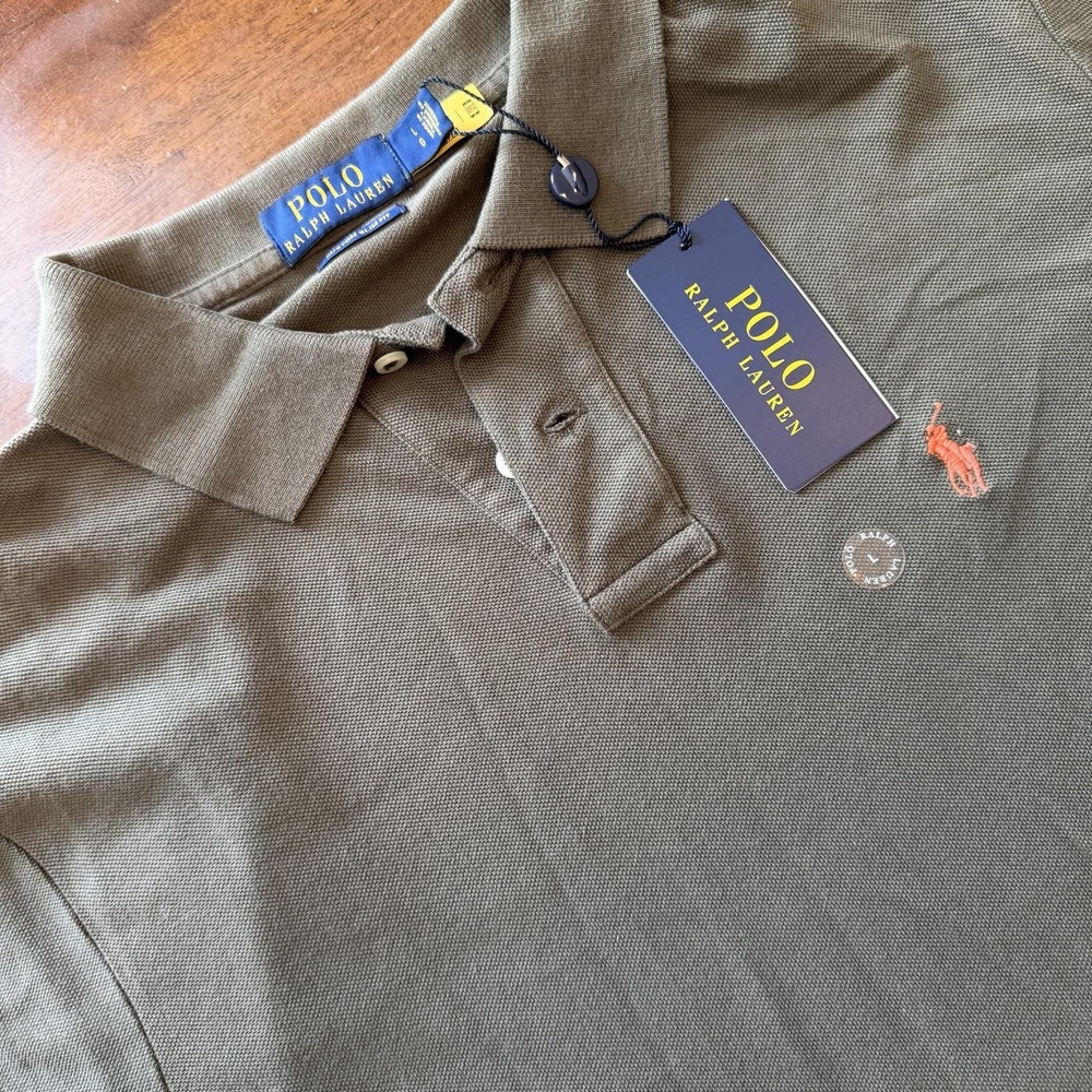 Polo Ralph Lauren Custom Slim Fit Polo Shirt Mens Large Green Pique Pony Logo